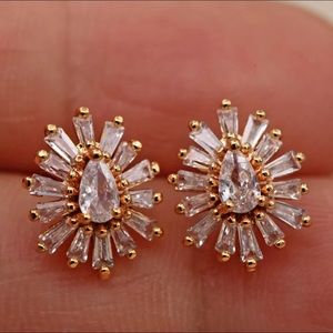 Gold Filled & White Zircon Flower Drop Earrings